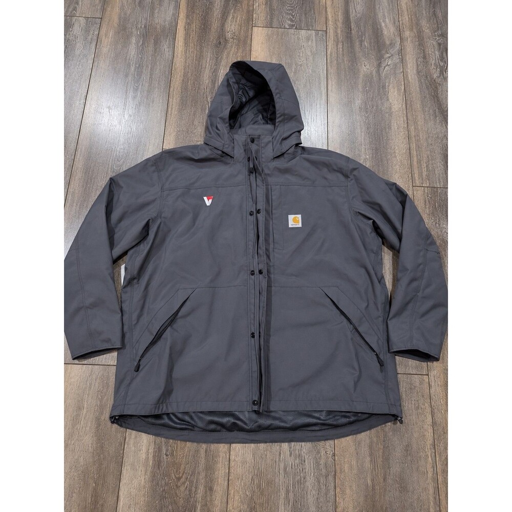 Carhartt Storm Defender Mens 4XL Gray Hooded Waterproof Rain Jacket Loose Fit